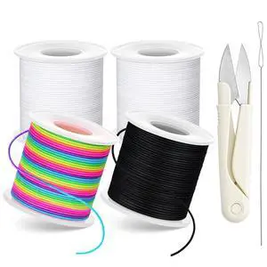 Stretchy Bracelet String Kit with Scissors & Beading Needle, 4 Rolls Elastic String for DIY Crafts, 1mm Stretchy Cord for Jewelry Making Sewing Necklace Beading, 660FT, (Black, White, Rainbow) Stretchy Bracelet String Kit with Scissors & Beading Needle, 4 Rolls Elastic String for DIY Crafts, 1mm Stretchy Cord for Jewelry Making Sewing Necklace Beading, 660FT, (Black, White, Rainbow)