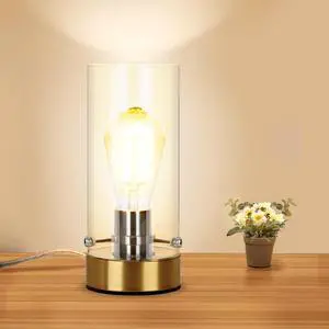 Table Lamp for Bedroom Living Room, Bedside Modern Nightstand Lamp with Glass Lamp Shape, 2700K 6W Glass Bulb Included(Gold). Table Lamp for Bedroom Living Room, Bedside Modern Nightstand Lamp with Glass Lamp Shape, 2700K 6W Glass Bulb Included(Gold).