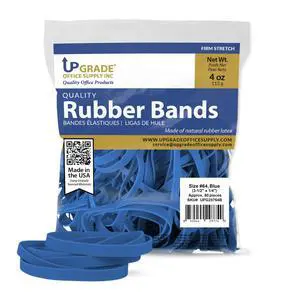 Rubber Bands, Size 64, Blue, 3 1/2 x 1/4 in, 1/4 lb Bag, 80 Count, USA Rubber Bands, Size 64, Blue, 3 1/2 x 1/4 in, 1/4 lb Bag, 80 Count, USA