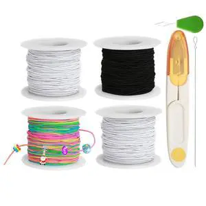 Stretchy String for Bracelet Making Kit, 4 Rolls 660 ft 1mm Elastic Cord, 2 White & 1 Black & 1 Rainbow, Includes Soft Measuring Tape & Craft Scissors for Jewelry Beading, Necklaces, DIY Crafts Stretchy String for Bracelet Making Kit, 4 Rolls 660 ft 1mm Elastic Cord, 2 White & 1 Black & 1 Rainbow, Includes Soft Measuring Tape & Craft Scissors for Jewelry Beading, Necklaces, DIY Crafts
