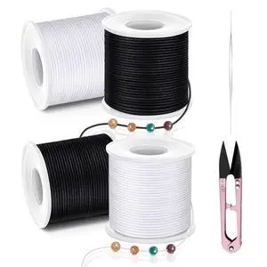 Elastic Bracelet String for Bracelet Making, 4 Rolls 1mm Stretchy Bracelet String 660FT, Elastic Cord for Bracelets & Beading, Bracelet Making String Kit with Needles & Scissors, White & Black Elastic Bracelet String for Bracelet Making, 4 Rolls 1mm Stretchy Bracelet String 660FT, Elastic Cord for Bracelets & Beading, Bracelet Making String Kit with Needles & Scissors, White & Black