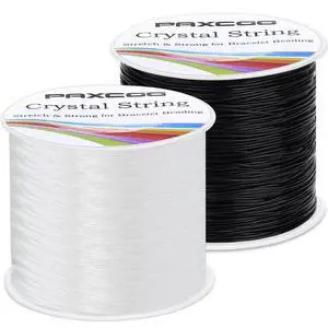 Bracelet String, Paxcoo 2 Rolls Elastic Stretchy Bead String Cord for Clay Beads Kandi Pony Beads Bracelets Jewelry Making (0.5 MM, Crystal & Black) Bracelet String, Paxcoo 2 Rolls Elastic Stretchy Bead String Cord for Clay Beads Kandi Pony Beads Bracelets Jewelry Making (0.5 MM, Crystal & Black)