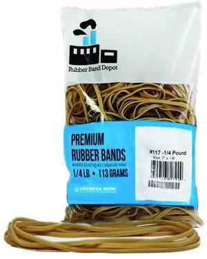 Rubber Band Depot, Size #117, Approximately 50 Rubber Bands Per Bag, Rubber Band Measurements: 7" x 1/8'' - 1/4 Pound Bag Rubber Band Depot, Size #117, Approximately 50 Rubber Bands Per Bag, Rubber Band Measurements: 7" x 1/8'' - 1/4 Pound Bag