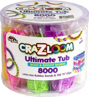 Loom Ultimate Tub 8000 Latex Free Rubber Bands and 100 S Clips for Making Crafts in Bold and Bright Colors, multi Loom Ultimate Tub 8000 Latex Free Rubber Bands and 100 S Clips for Making Crafts in Bold and Bright Colors, multi