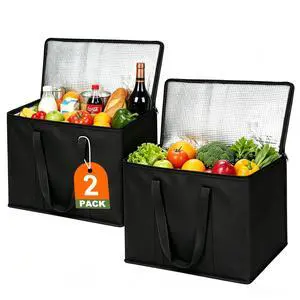 2 Pack Insulated Reusable Grocery Shopping Bags with zippered top,Food Delivery Bag,Collapsible Cooler Bag for Frozen Foods 2 Pack Insulated Reusable Grocery Shopping Bags with zippered top,Food Delivery Bag,Collapsible Cooler Bag for Frozen Foods