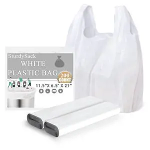 Plastic Bags, (11.5x 6.5" x 21)(200Pack) White Plastic Shopping Bags with Handles for Small Business Grocery T Shirt Bag Reusable and Disposable, in Bulk Plastic Bags, (11.5x 6.5" x 21)(200Pack) White Plastic Shopping Bags with Handles for Small Business Grocery T Shirt Bag Reusable and Disposable, in Bulk