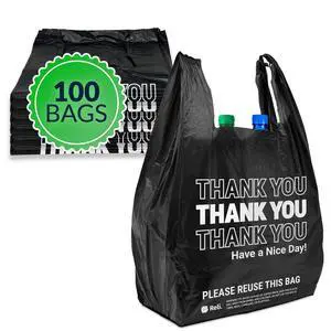 Thank You Plastic Bags | 100 Pack | (11.5" x 6.5" x 21"), Black | Plastic Bags with Handles | Ideal for Grocery, Shopping, Food Take Out, Restaurants, Small Business Thank You Plastic Bags | 100 Pack | (11.5" x 6.5" x 21"), Black | Plastic Bags with Handles | Ideal for Grocery, Shopping, Food Take Out, Restaurants, Small Business