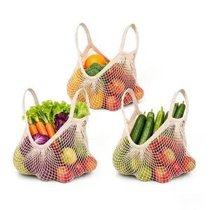 Reusable Cotton Mesh Grocery Bags Cotton String Bag Net Shopping Mesh Bags Pack of 3 (Beige) Reusable Cotton Mesh Grocery Bags Cotton String Bag Net Shopping Mesh Bags Pack of 3 (Beige)