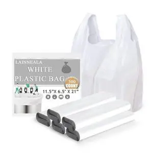 Plastic Bags, 300 Count T Shirt Bags, Plastic Bags With Handles For Shopping, White Plastic Grocery Bag For Small Business (11"x 6"x 21"), Recyclable Plastic Bags, 300 Count T Shirt Bags, Plastic Bags With Handles For Shopping, White Plastic Grocery Bag For Small Business (11"x 6"x 21"), Recyclable
