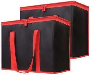 1-Pack Insulated Reusable Grocery Shopping Bags, X-Large Picnic Cooler Bag with Top Cold, Insulated Food/Pizza Delivery Bag (Black-Red Edge) 1-Pack Insulated Reusable Grocery Shopping Bags, X-Large Picnic Cooler Bag with Top Cold, Insulated Food/Pizza Delivery Bag (Black-Red Edge)