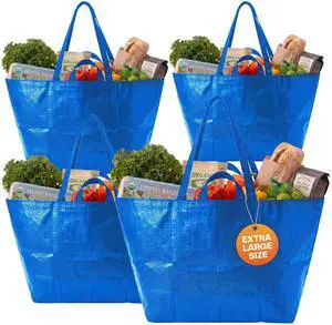 Haul-It-All Extra-Large Reusable Shopping Bag Heavy Duty Open-Top Tote with Handles, 18-Gallon Capacity, Blue, Pack of 4 Haul-It-All Extra-Large Reusable Shopping Bag Heavy Duty Open-Top Tote with Handles, 18-Gallon Capacity, Blue, Pack of 4