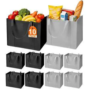 10-Pack Reusable Grocery BagsLarge Washable Foldable Shopping BagsHeavy Duty Tote Bags with Reinforced Handles 10-Pack Reusable Grocery BagsLarge Washable Foldable Shopping BagsHeavy Duty Tote Bags with Reinforced Handles