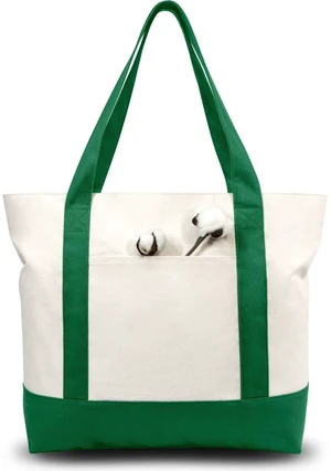 1-Pack Canvas Tote Bag with an External Pocket, Reusable Grocery Shopping Bag, Top Zipper Closure, Daily Essentials (Green/Natural) 1-Pack Canvas Tote Bag with an External Pocket, Reusable Grocery Shopping Bag, Top Zipper Closure, Daily Essentials (Green/Natural)