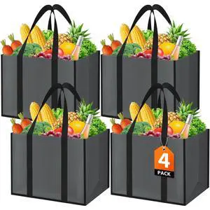 Reusable Grocery Bags with Handles - 4 Pack, 35L Large Shopping Bags for Groceries, Water-Resistant & Foldable Grocery Totes for Lasting Use for Kitchen, Market, Car Trunk, Picnic (Gray) Reusable Grocery Bags with Handles - 4 Pack, 35L Large Shopping Bags for Groceries, Water-Resistant & Foldable Grocery Totes for Lasting Use for Kitchen, Market, Car Trunk, Picnic (Gray)