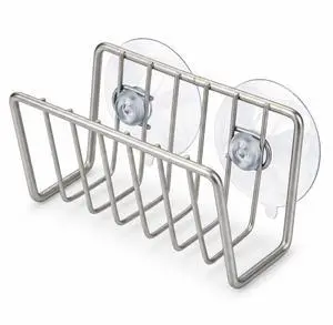 Sponge Holder for Kitchen Sink, Stainless Steel Sink Caddy with Strong Suction Cups, Rustproof Suction Sponge Holder Organizer for Sponge, Scrubber & Brush Silver Sponge Holder for Kitchen Sink, Stainless Steel Sink Caddy with Strong Suction Cups, Rustproof Suction Sponge Holder Organizer for Sponge, Scrubber & Brush Silver