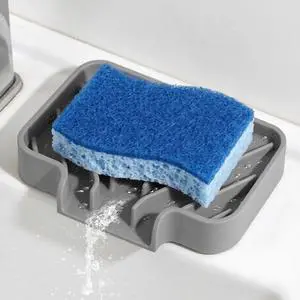 Sponge Holder for Kitchen Sink, 5x3.5 Inch Auto-Draining Soap Tray & Sink Organizer | Compatible with Scrub Daddy, Keep Countertops Dry, Kitchen Sink Accessories (Grey) Sponge Holder for Kitchen Sink, 5x3.5 Inch Auto-Draining Soap Tray & Sink Organizer | Compatible with Scrub Daddy, Keep Countertops Dry, Kitchen Sink Accessories (Grey)