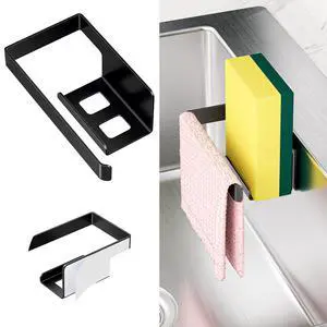 Sponge and Dish Cloth Holder for Kitchen Sink, 2 in 1 Adhesive Sink Dish Sponge Holder, Sinks Caddy Organizer Rack for Storage Sponges Scrubber Glove and Brush, Black Sponge and Dish Cloth Holder for Kitchen Sink, 2 in 1 Adhesive Sink Dish Sponge Holder, Sinks Caddy Organizer Rack for Storage Sponges Scrubber Glove and Brush, Black