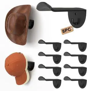 Adhesive Hat Hooks for Wall, 8 Pack, 2.9" Cowboy Hat Rack Prevents Deformation, Hat Hangers with Key Hook for Baseball Caps & Fedora, Drill or Stick, Western Decor Organizer, Black Adhesive Hat Hooks for Wall, 8 Pack, 2.9" Cowboy Hat Rack Prevents Deformation, Hat Hangers with Key Hook for Baseball Caps & Fedora, Drill or Stick, Western Decor Organizer, Black