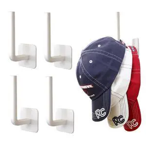 Adhesive Hooks for Hat Storage (4-Pack), Multi-Purpose Organizer, Versatile, No Drilling, Hat Organizer, Durable Hooks for Baseball Caps and Accessories, White Adhesive Hooks for Hat Storage (4-Pack), Multi-Purpose Organizer, Versatile, No Drilling, Hat Organizer, Durable Hooks for Baseball Caps and Accessories, White