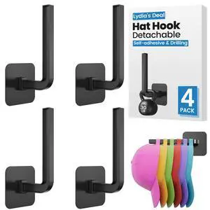 Hat Rack for Wall 4PCS - Self-Adhesive & Drilling Options, 30LB Capacity, Space-Saving Hat Organizer for Baseball Caps & Accessories, 2 Mounting Options Hat Hooks for Wall Closet Door Bedroom Hat Rack for Wall 4PCS - Self-Adhesive & Drilling Options, 30LB Capacity, Space-Saving Hat Organizer for Baseball Caps & Accessories, 2 Mounting Options Hat Hooks for Wall Closet Door Bedroom