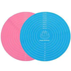 12 Inch Round Silicone Cake Mat, 2Pcs, Blue+Pink | With Measurements, Non-Stick, For Cake Turntable, Dough Rolling, Cookies & Pizza, Heat Resistant, Reusable Pastry Pad 12 Inch Round Silicone Cake Mat, 2Pcs, Blue+Pink | With Measurements, Non-Stick, For Cake Turntable, Dough Rolling, Cookies & Pizza, Heat Resistant, Reusable Pastry Pad