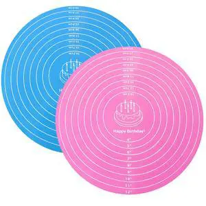 2 PCS 12 Inch Silicone Cake Mat Silicone Baking Mat with Measurement | Round, Pink Blue, Reusable, Non-Stick Sheets, Heat Resistant, Cookie Pad, for Baking, Pizza Pan, Rolling Dough, Pastry 2 PCS 12 Inch Silicone Cake Mat Silicone Baking Mat with Measurement | Round, Pink Blue, Reusable, Non-Stick Sheets, Heat Resistant, Cookie Pad, for Baking, Pizza Pan, Rolling Dough, Pastry