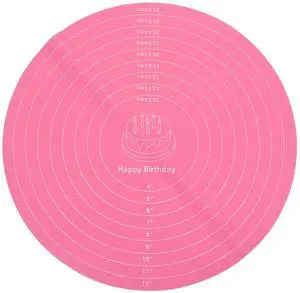 12 Inch Round Silicone Cake Mat with Measurements, Pink | With Measurements, Non-Stick, Heat Resistant, Reusable, For Cake Turntable, Dough Rolling, Cookies & Pizza 12 Inch Round Silicone Cake Mat with Measurements, Pink | With Measurements, Non-Stick, Heat Resistant, Reusable, For Cake Turntable, Dough Rolling, Cookies & Pizza