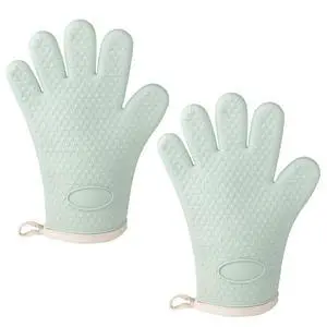 2 PCS Silicone Oven Mitts, Waterproof & Non-Slip Oven Gloves with Fingers, Oven Gloves with Soft Cotton Lining for Baking Cooking Barbecue, Great Gift for Cooking (Green) 2 PCS Silicone Oven Mitts, Waterproof & Non-Slip Oven Gloves with Fingers, Oven Gloves with Soft Cotton Lining for Baking Cooking Barbecue, Great Gift for Cooking (Green)