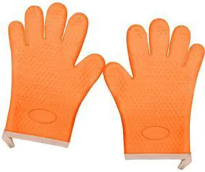 Silica Gel Oven Mitts, Orange, 1 Pair | Heat Resistant, Waterproof, Non-Slip, Cotton Lined, For Baking Cooking Barbecue/Women Silica Gel Oven Mitts, Orange, 1 Pair | Heat Resistant, Waterproof, Non-Slip, Cotton Lined, For Baking Cooking Barbecue/Women