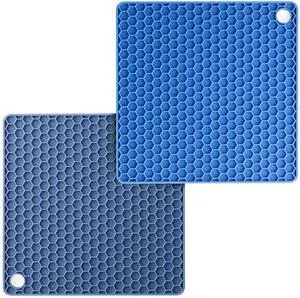 Silicone Trivet Mats, 2 Pack, Blue, Heat & Stain Resistant | Non Slip Hot Pads Kitchen Potholders Jar Opener Spoon Holder Food Grade Silicone Silicone Trivet Mats, 2 Pack, Blue, Heat & Stain Resistant | Non Slip Hot Pads Kitchen Potholders Jar Opener Spoon Holder Food Grade Silicone