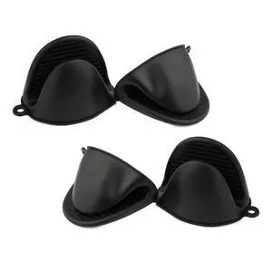 Silicone Oven Mitts, 4 Pcs (2 Pairs), Black | Heat Resistant, Thickened Cooking Pinch Mitts, Pot Holder, For Cooking and Baking Silicone Oven Mitts, 4 Pcs (2 Pairs), Black | Heat Resistant, Thickened Cooking Pinch Mitts, Pot Holder, For Cooking and Baking