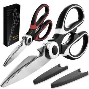 2 Pack Kitchen Scissors Heavy Duty, All Purpose Stainless Steel Kitchen Shears for Cutting Meat Chicken Crab Legs, Dishwasher Safe Seafood Scissors with Protective Cover (Black) 2 Pack Kitchen Scissors Heavy Duty, All Purpose Stainless Steel Kitchen Shears for Cutting Meat Chicken Crab Legs, Dishwasher Safe Seafood Scissors with Protective Cover (Black)