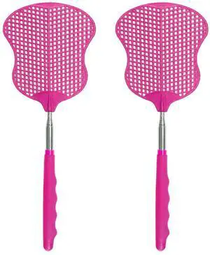 Fly Swatter 2PCS Hot Pink | Durable Heavy Duty Plastic Fly Swatters Stainless Steel Telescopic FlySwatter for Indoors/Outdoor/Kitchen/Gardens Fly Swatter 2PCS Hot Pink | Durable Heavy Duty Plastic Fly Swatters Stainless Steel Telescopic FlySwatter for Indoors/Outdoor/Kitchen/Gardens