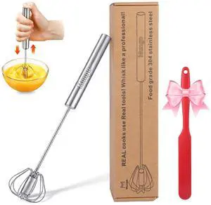 12 Inch Stainless Steel Egg Whisk - Hand Push Rotary Whisk Blender - Versatile Milk Frother, Hand Push Mixer Stirrer for Beating & Stirring, Whisking, Blending 12 Inch Stainless Steel Egg Whisk - Hand Push Rotary Whisk Blender - Versatile Milk Frother, Hand Push Mixer Stirrer for Beating & Stirring, Whisking, Blending