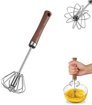 Stainless Steel Semi-Automatic Whisk Hand Push Rotary Whisk Blender with Wood Handle Egg Beater Hand Push Mixer Stirrer Egg Scrambler for Blending, Whisking, Frothing, Beating & Stirring (14in) Stainless Steel Semi-Automatic Whisk Hand Push Rotary Whisk Blender with Wood Handle Egg Beater Hand Push Mixer Stirrer Egg Scrambler for Blending, Whisking, Frothing, Beating & Stirring (14in)
