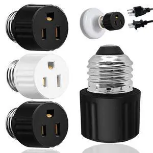 Light Socket to Plug Adapter, Convert Light Bulb Socket to Outlet Adapter | 2/3 Prong E26 Base Screw in Outlet Socket for Camera Garage Porch,3 Pack (2 Black 1 White) Light Socket to Plug Adapter, Convert Light Bulb Socket to Outlet Adapter | 2/3 Prong E26 Base Screw in Outlet Socket for Camera Garage Porch,3 Pack (2 Black 1 White)