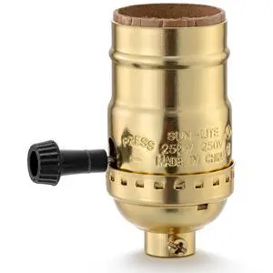 3-Way Lamp Socket w/Switch - E26 Base Knob for Table | Floor Lamps Repair Kit, Dimmable Light Bulb Socket Parts (Gold) 3-Way Lamp Socket w/Switch - E26 Base Knob for Table | Floor Lamps Repair Kit, Dimmable Light Bulb Socket Parts (Gold)