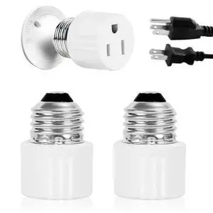 3-Prong Light Socket to Plug Adapter,E26/E27 Light Socket Outlet,2/3 Prong Outlet Socket Splitter Converter for Garage Porch White 2pack 3-Prong Light Socket to Plug Adapter,E26/E27 Light Socket Outlet,2/3 Prong Outlet Socket Splitter Converter for Garage Porch White 2pack