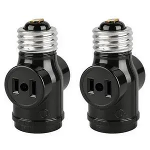 2 Outlet Light Socket Adapter, E26 Bulb Socket to Outlet Splitter | Converts Medium Screw Socket into a Socket with 2 outlets, Maximum 660W 250V, UL Listed, Black 2 Outlet Light Socket Adapter, E26 Bulb Socket to Outlet Splitter | Converts Medium Screw Socket into a Socket with 2 outlets, Maximum 660W 250V, UL Listed, Black