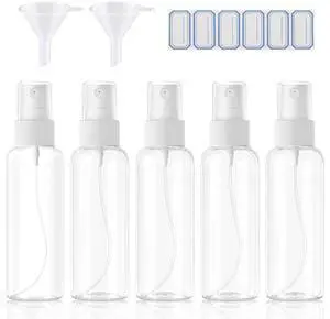 5-Pack Spray Bottles 3.4oz, Small Spray Bottle Empty Clear Plastic Bottle | Clear Plastic for Travel, for essential oils, perfume, cosmetics, cleaning, gardening, skin care, travel leak-proof 5-Pack Spray Bottles 3.4oz, Small Spray Bottle Empty Clear Plastic Bottle | Clear Plastic for Travel, for essential oils, perfume, cosmetics, cleaning, gardening, skin care, travel leak-proof