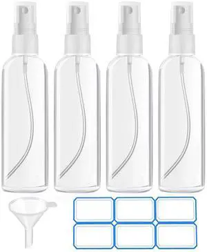 4 Pack 3.4 Oz (100ml) TSA Approved Travel Bottles | Travel Size Containers Plastic Spray Bottles withFunnels and Labels - Fine Mist, Refillable, Leak Proof 4 Pack 3.4 Oz (100ml) TSA Approved Travel Bottles | Travel Size Containers Plastic Spray Bottles withFunnels and Labels - Fine Mist, Refillable, Leak Proof