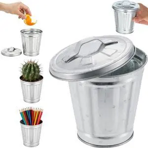 1Pcs Sliver Mini Galvanized Trash Can Desktop Metal Wastebasket Garbage Bin Waste Paper Basket Trash Can Pencil Holder Pen Cup Makeup Brush Holder with Lid for All 1Pcs Sliver Mini Galvanized Trash Can Desktop Metal Wastebasket Garbage Bin Waste Paper Basket Trash Can Pencil Holder Pen Cup Makeup Brush Holder with Lid for All