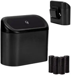 Mini Car Trash Can with Lid, Small Car Garbage Can, Cute Leakproof ABS Car Trash Bin, Car Accessories for Interior, Garbage Bin for Car, Home, Office with 60pcs Trash Bags Black Mini Car Trash Can with Lid, Small Car Garbage Can, Cute Leakproof ABS Car Trash Bin, Car Accessories for Interior, Garbage Bin for Car, Home, Office with 60pcs Trash Bags Black