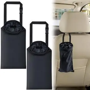 2 PCS Car Trash Bags, Car Accessories Washable Garbage Bag Hanging | Detachable Trash Can with Top Elastic Vent & Sticky Strap Bottom Opening, Seat Back Tash Bag for Cars,Travelling,Outdoor 2 PCS Car Trash Bags, Car Accessories Washable Garbage Bag Hanging | Detachable Trash Can with Top Elastic Vent & Sticky Strap Bottom Opening, Seat Back Tash Bag for Cars,Travelling,Outdoor
