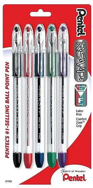 RSVP Ballpoint Pen, Fine Line, (0.7mm), Assorted Ink, Pack of 5 (BK90BP5M) RSVP Ballpoint Pen, Fine Line, (0.7mm), Assorted Ink, Pack of 5 (BK90BP5M)
