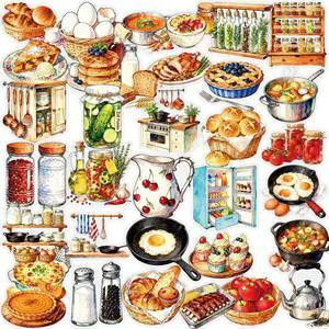 50Pcs Transparent Kitchen Food Stickers Pack Waterproof PET Watercolor Cooking Baking Decals for Water Bottle Laptop Phone Case Scrapbook Journal Cup DIY Decor for Food Lovers Home Cooks 50Pcs Transparent Kitchen Food Stickers Pack Waterproof PET Watercolor Cooking Baking Decals for Water Bottle Laptop Phone Case Scrapbook Journal Cup DIY Decor for Food Lovers Home Cooks