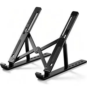 Adjustable Laptop Stand - Aluminum Foldable Portable Computer Riser for 10-15.6 Inch Laptops, Ergonomic Design with Storage Bag, Compatible with MacBook Air/Pro, HP, Dell (Black) Adjustable Laptop Stand - Aluminum Foldable Portable Computer Riser for 10-15.6 Inch Laptops, Ergonomic Design with Storage Bag, Compatible with MacBook Air/Pro, HP, Dell (Black)