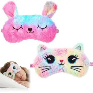 2 PCS Sleep Mask for Kids, Super Soft Plush Cute Cat Sleeping Eye Mask, Comfortable Adjustable Blindfold for Girls, Funny Animal Light Blocking Night Cover for Home Travel (Cat Pattern) 2 PCS Sleep Mask for Kids, Super Soft Plush Cute Cat Sleeping Eye Mask, Comfortable Adjustable Blindfold for Girls, Funny Animal Light Blocking Night Cover for Home Travel (Cat Pattern)