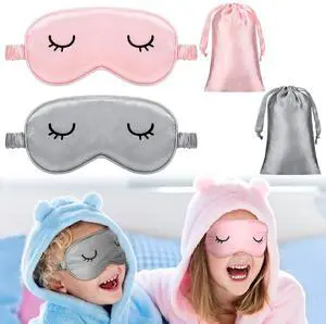 2 Pcs Cute Sleep Eye Mask for Kid Silk Sleep Eye Cover, 3-12 Years | Lightweight Cute Sleep Eyeshade,Elastic Band Adjustable, Satin Night with 2 Pcs Storage Bag, Soft Silk,Pink,Gray 2 Pcs Cute Sleep Eye Mask for Kid Silk Sleep Eye Cover, 3-12 Years | Lightweight Cute Sleep Eyeshade,Elastic Band Adjustable, Satin Night with 2 Pcs Storage Bag, Soft Silk,Pink,Gray