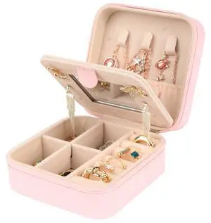 Travel Jewelry Case,Small Jewelry Box Organizer with Mirror,3.9x3.9In,Pink Travel Jewelry Case,Small Jewelry Box Organizer with Mirror,3.9x3.9In,Pink